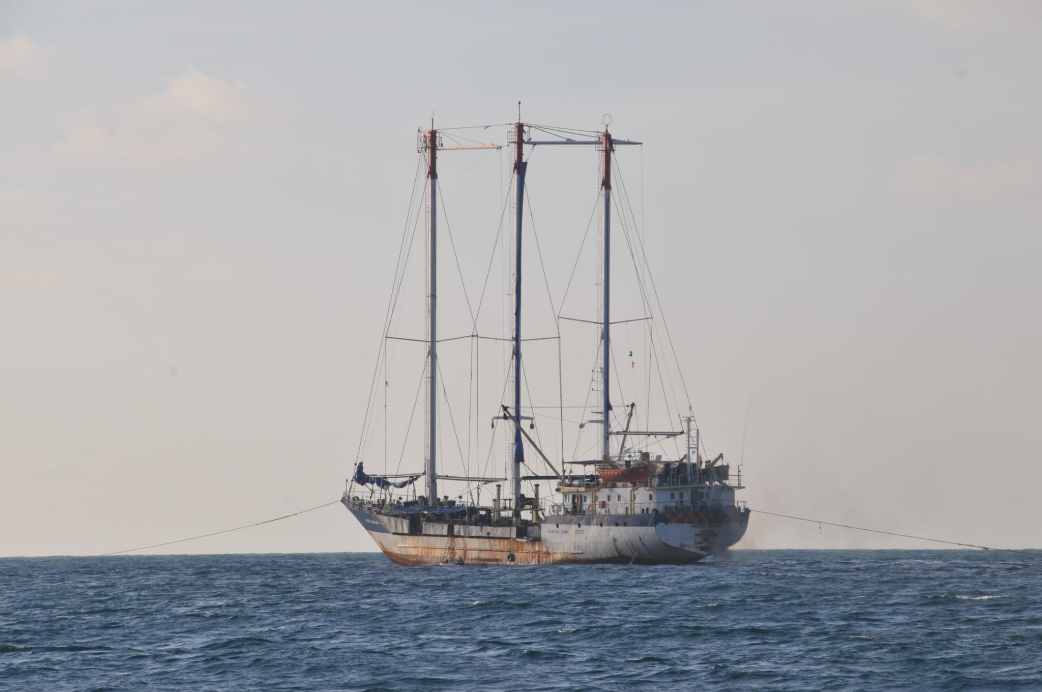 The salvage vessel at the wreck site